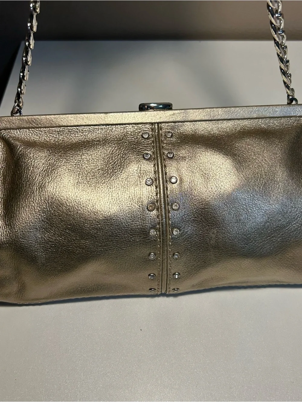 Michael Kors Y2K Gold Metallic Clutch Shoulder Bag Chain Strap Studded